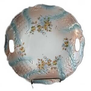 Antique Ornate R.S. Prussia porcelain serving dish with hand-painted roses.